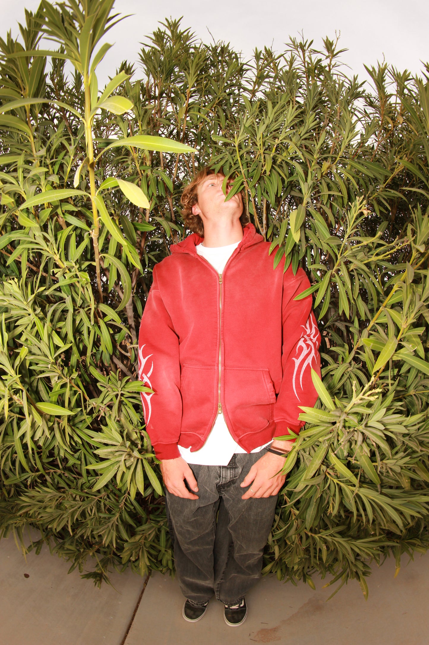 RED WASHED DOUBLE ZIP-UP