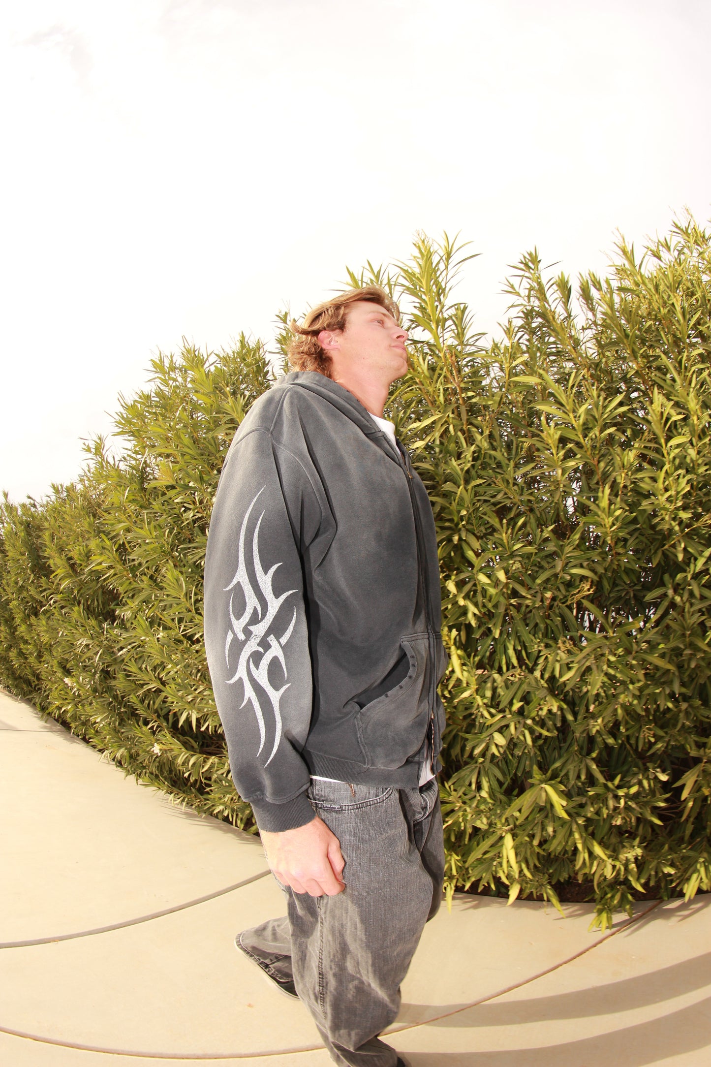 BLACK WASHED DOUBLE ZIP-UP