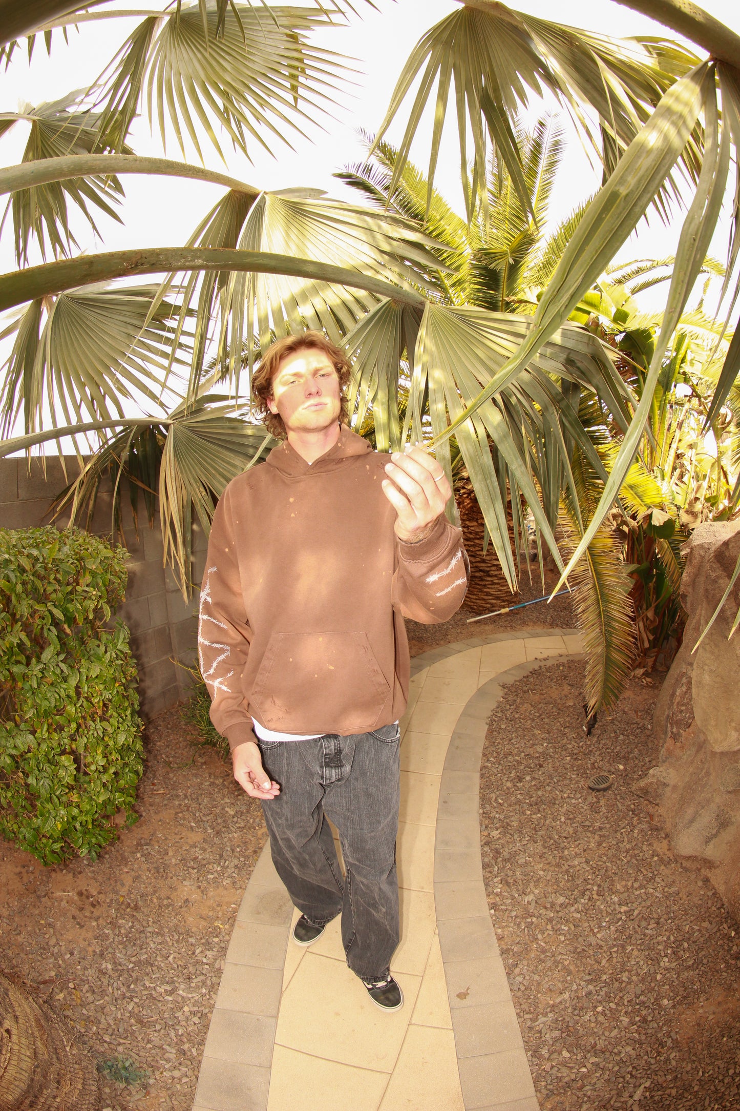 BROWN DISTRESSED HOODIE